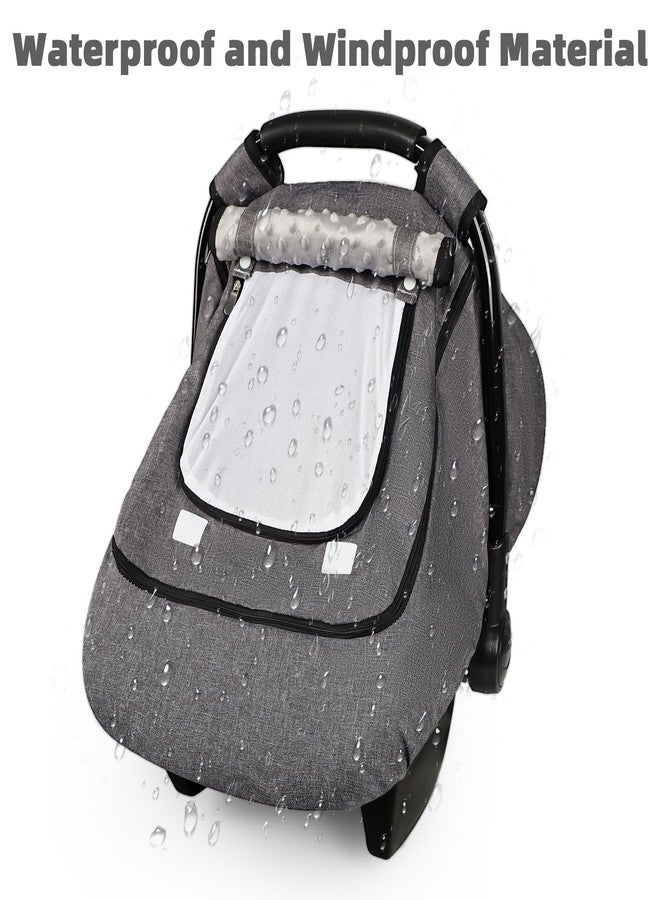 GFU Winter Baby Car Seat Cover Waterproof, Windproof Car Seat Covers for Newborns with Double-Layer Window, Infant Car Seat Canopy for Girls with Minky Dot Backing, Keeps Babies Warm and Cozy, Black - Image 2